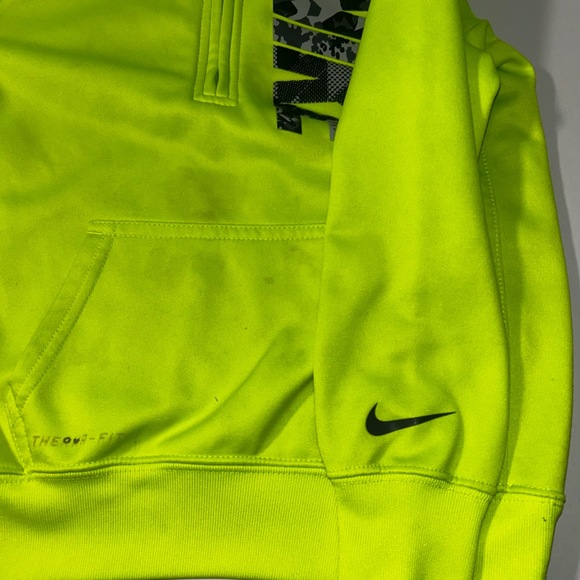 Nike Hoodie Boys Size 7 Neon Yellow 1/4 Zip Pullover Therma-FIT Athletic - Picture 4 of 7